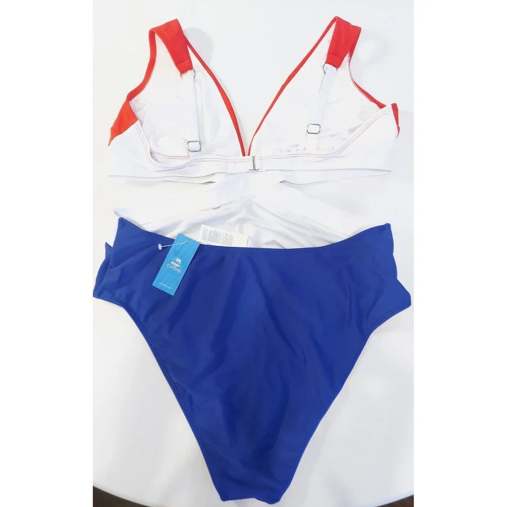 Cupshe Monokini Swimsuit Red White & Blue Sz Med NWT USA Fourth Of July Merica! - Picture 6 of 8